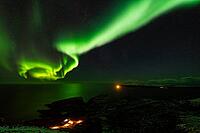 Northern Lights (Aurora borealis) over the Norwegian Sea, S$00F6r$00F6ya, Finnmark, Norway, December 2018 [IBR124563550]