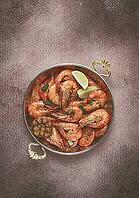 Fried king prawns, in shell, with spices, size 30/40, unpeeled shrimp, homemade, no people [IBR124585347]