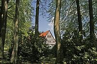 Bad Iburg, half-timbered house in the forest, Osnabrücker Land, Lower Saxony [IBR124585410]