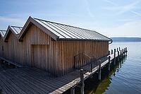 Fischerhütte und Boothütte, Starnberger See, Starnberg, lake, recreation area, swimming lake, shipping, Upper Bavaria, Bavaria, spring, April, lakeside promenade, leisure, Munich, Germany [IBR124585428]