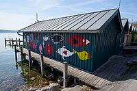 Fischerhütte und Boothütte, Starnberger See, Starnberg, lake, recreation area, swimming lake, shipping, Upper Bavaria, Bavaria, spring, April, lakeside promenade, leisure, Munich, Germany [IBR124585431]