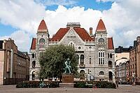 Helsinki, Finland - August 28, 2014 - Historic finnish national theatre with majestic architecture under blue sky [IBR124626851]