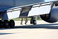 US Air Force Boeing KC-135R Stratotanker at Stuttgart Airport. Tanker aircraft over 60 years old. aircraft, air force, USA, war, air refueling, defense [IBR124626928]