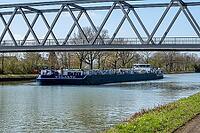 Cargo ship under steel bridge on the Mittelland Canal near Wimmer, Wimmer, Lower Saxony, Germany [IBR124631257]