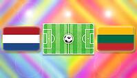 Netherlands and Lithuania flags face off across a vivid football pitch with a centered ball, capturing a dynamic international match scene set against a colorful radiant background, created using generative AI tools, AI generated [IBR124642052]