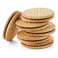 Sandwich biscuits with chocolate filling on a white background [IBR124676075]