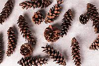 Christmas theme. Pine cones on the table [IBR124724896]