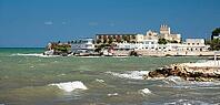 Adriatic coast in Trani, view of the monastery Santuario Santa Maria di Colonna, Puglia, Italy [IBR124748872]