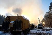 Warming up special equipment in a forty-degree frost so that it does not freeze. Special equipment for laying a gas pipeline [IBR124748928]