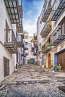 Traditional Architecture, Street Scene, Peñíscola, The Most Beautiful Villages in Spain, Costa de Azahar, Bajo Maestrazgo, Castellón, Comunidad Valenciana, Spain [IBR124794788]