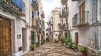 Traditional Architecture, Street Scene, Peñíscola, The Most Beautiful Villages in Spain, Costa de Azahar, Bajo Maestrazgo, Castellón, Comunidad Valenciana, Spain [IBR124794826]