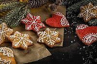 Baked Christmas cookies on rustic dark background [IBR124817910]