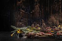 Baked Christmas cookies on rustic dark background [IBR124817911]