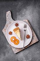 Food, Delicious sweet cheesecake cake on textured concrete background. Delicious breakfast dessert [IBR124842016]