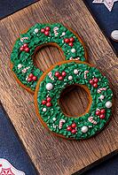 Food, Beautiful festive Christmas gingerbread made by hand with decoration elements on a dark concrete background [IBR124842040]