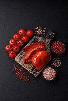 Grilled red bell peppers, vegetarian food. Red bell peppers as a food background for your design [IBR124865277]