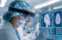 Symbolic photo, use of technology and artificial intelligence in medicine and research, for diagnosis, analysis, treatment, technology innovation, generative AI, AI generated [IBR124891311]