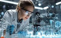 Symbolic photo, use of technology and artificial intelligence in medicine and research, for diagnosis, analysis, treatment, technology innovation, generative AI, AI generated [IBR124891314]