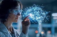 Symbolic photo, use of technology and artificial intelligence in medicine and research, for diagnosis, analysis, treatment, technology innovation, generative AI, AI generated [IBR124891317]