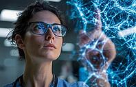 Symbolic photo, use of technology and artificial intelligence in medicine and research, for diagnosis, analysis, treatment, technology innovation, generative AI, AI generated [IBR124891318]