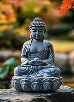 Traditional Buddha statue in a garden, Buddhism, meditation, generative AI, AI generated [IBR124891322]