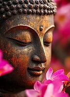 Traditional Buddha statue in a garden, Buddhism, meditation, generative AI, AI generated [IBR124891326]