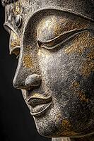 Traditional Buddha statue in a garden, Buddhism, meditation, generative AI, AI generated [IBR124891327]