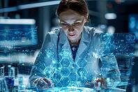 Symbolic photo, use of technology and artificial intelligence in medicine and research, for diagnosis, analysis, treatment, technology innovation, generative AI, AI generated [IBR124891331]