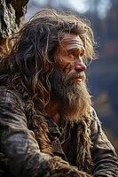 Stone Age Man, Stone Age Man in Nature, Generative AI, AI Generated [IBR124891339]