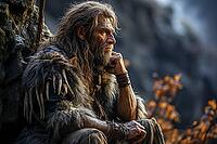 Stone Age Man, Stone Age Man in Nature, Generative AI, AI Generated [IBR124891340]