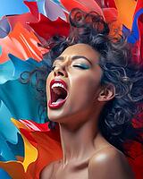 Surrealistic colorful portrait of screaming woman, Generative AI, AI generated [IBR124891346]