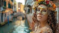 Mysteriously masked woman at carnival in Venice, Italy, Generative AI, AI generated [IBR124891363]