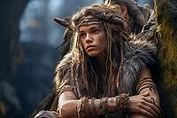 Neanderthal woman from the Stone Age, Generative AI, AI generated [IBR124891370]