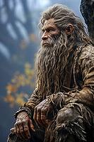 Neanderthal man from the Stone Age, hunter sitting outdoors, Generative AI, AI generated [IBR124891374]