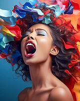 Surrealistic colorful portrait of screaming woman, Generative AI, AI generated [IBR124891377]