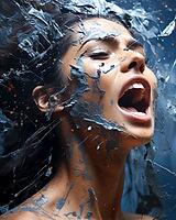 Surrealistic colorful portrait of screaming woman, Generative AI, AI generated [IBR124891378]