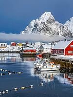 Hamnøy harbour in winter, Lofoten, Norway, Generative AI, AI generated [IBR124891384]