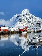 Hamnøy harbour in winter, Lofoten, Norway, Generative AI, AI generated [IBR124891385]