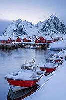 Hamnøy harbour in winter, Lofoten, Norway, Generative AI, AI generated [IBR124891386]
