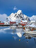Hamnøy harbour in winter, Lofoten, Norway, Generative AI, AI generated [IBR124891387]
