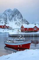 Hamnøy harbour in winter, Lofoten, Norway, Generative AI, AI generated [IBR124891388]