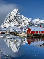 Hamnøy harbour in winter, Lofoten, Norway, Generative AI, AI generated [IBR124891392]