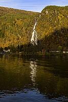 Norway Modalen, Kvernhusfossen Waterfall at Mostraumen Fjord [IBR124897425]