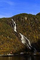 Norway Modalen, Kvernhusfossen Waterfall at Mostraumen Fjord [IBR124897435]