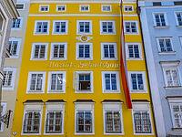 Mozart birthplace in Getreidegasse, city of Salzburg, Austria [IBR124898987]