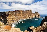 Cliff landscape by the sea, Ponta de Sao Lourenco, landscape at the eastern end of the island, Madeira Island, Portugal [IBR124899440]
