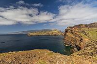 Cliff landscape by the sea, Ponta de Sao Lourenco, landscape at the eastern end of the island, Madeira Island, Portugal [IBR124899441]