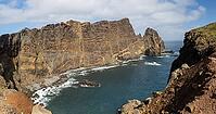 Cliff landscape by the sea, Ponta de Sao Lourenco, landscape at the eastern end of the island, Madeira Island, Portugal [IBR124899443]