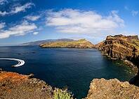 Cliff landscape by the sea, Ponta de Sao Lourenco, landscape at the eastern end of the island, Madeira Island, Portugal [IBR124899445]