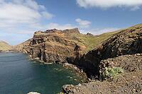 Cliff landscape by the sea, Ponta de Sao Lourenco, landscape at the eastern end of the island, Madeira Island, Portugal [IBR124899446]